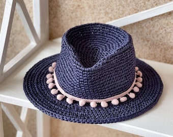 Natural Navi, Mocha straw Fedora hat. Straw Wide Brim Fedora. Beach hats women.
