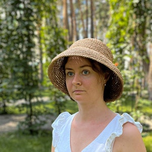 Crochet raffia bucket hat. Crochet raffia sun hat. Handmade Summer Hat. Womens straw hat. Beach hat