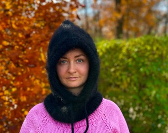 Balaclava hat Wool. Balaclava hat for women. Fluffy knit hood. Angora balaclava.