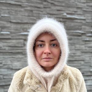 Women winter hood. Balaclava hat for women. Fluffy knit hood. Angora balaclava.