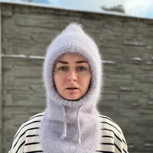 Knit hood  color  Purple. Hand knitted balaclava hat. Knitted helmet. Custom knit balaclavas. Women knit hood