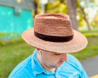 Handmade Raffia Fedora Hat: Wide Brim Summer Sun Hat