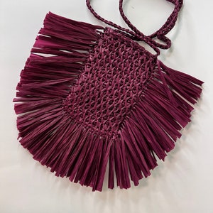 Raffia fringe bag. Crochet Raffia Hand Bag. Small phone bag