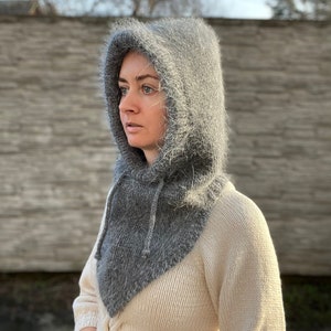 Winter accessory. Angora balaclava. Women winter hood. Balaclava hat for women. Fluffy knit hood.