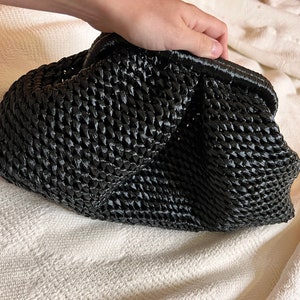 Black clutch purse . Voluminous Clutch. Oversize straw handbag.