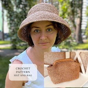 Raffia hat pattern. Crochet Pattern Bundle 2 Crochet Patterns for Bag and Hat. Crochet pattern dumpling bag. Beginners hat Pattern