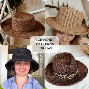 CROCHET PATTERN Bucket hat. Summer hat pattern. Panama hat women Raffia bucket hat. Fedora Crochet Sun Hat Pattern