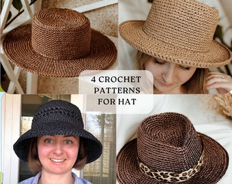 CROCHET PATTERN Bucket hat. Summer hat pattern. Panama hat women Raffia bucket hat. Fedora Crochet Sun Hat Pattern