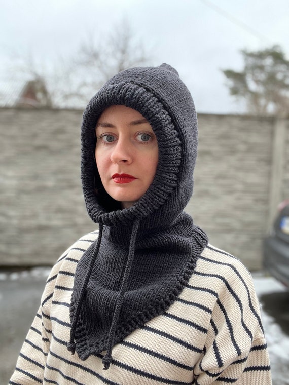 Handmade Merino Wool Knit Hood: Winter Balaclava Neck Warmer  display picture 2
