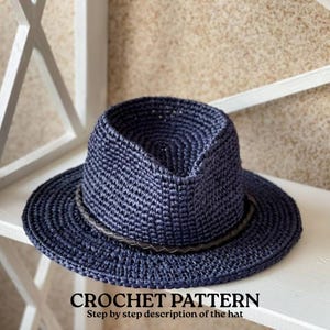 Modèle Fedora en raphia au crochet - Chapeau DIY en téléchargement PDF, tutoriel étape par étape, chapeau de plage d'été