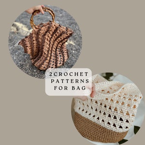 2 Crochet Patterns for Bag. Crochet Tote Bag PATTERN. Raffia bag pattern. Crocheted Raffia Bag pattern