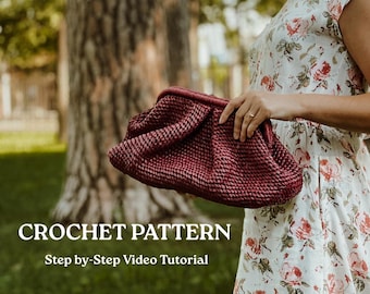 CROCHET PATTERN raffia dumpling bag. English instructions + video. Cloud Bag Pattern sizes M and L