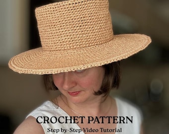 Boater hat Crochet Pattern. PDF download. Crochet hat. Raffia sun hat