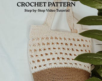 Raffia Tote Bag Crochet Pattern – Easy Boho Beach Bag PDF + Video Tutorial, Instant Download