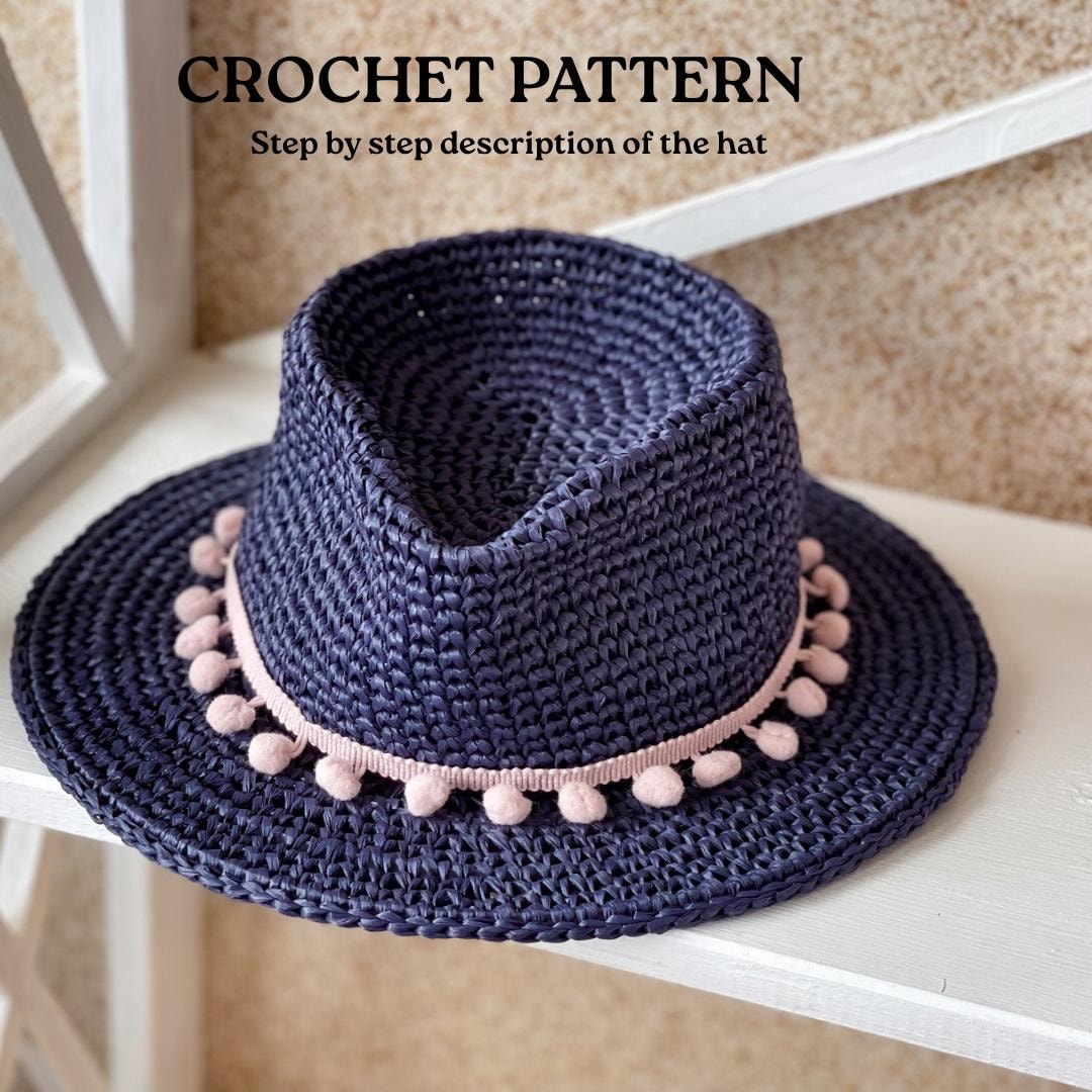 CROCHET PATTERN. Fedora Crochet Sun Hat Pattern. Cleo Wide Brim Fedora ...