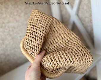 Crochet Cloud Clutch Bag Pattern – Easy Raffia Bag PDF + Video Tutorial, Instant Download