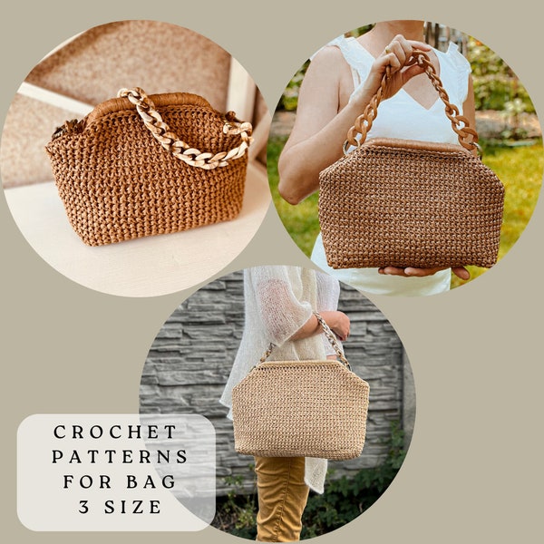 Crochet Patterns for Bag 3 size: S,M,L. Crochet pattern dumpling bag. English Video Tutorial PDF pattern. Wristlet Clutch