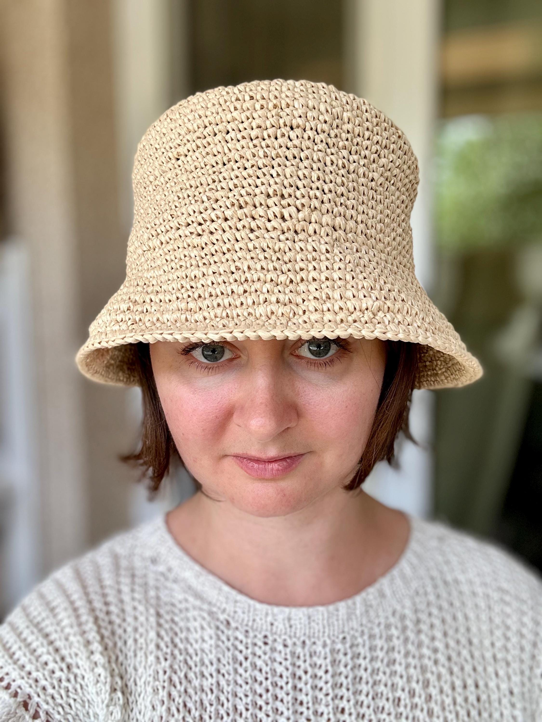 Handmade Raffia Bucket Hat, Foldable Beach Sun Hat 