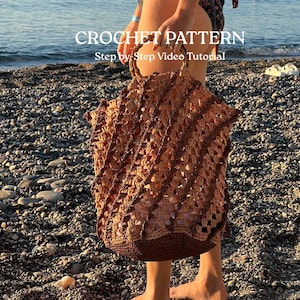 Crochet Tote Bag PATTERN. Raffia bag pattern, Crocheted Raffia Bag pattern, Raffia beach bag