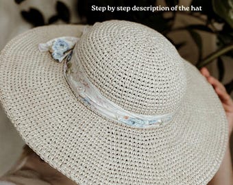 Raffia hat pattern, PDF download crochet pattern, Crochet raffia straw sun hat pattern