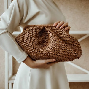 Crocheted raffia bag. Lightweight clutch bag. Knitted cloud bag. Cloud Bag. Voluminous Clutch