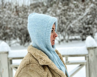 Heavenly Wool winter hats. Knitted Fashion Balaclava. Winter Hat. Fluffy knit hood. Luxury Accessories