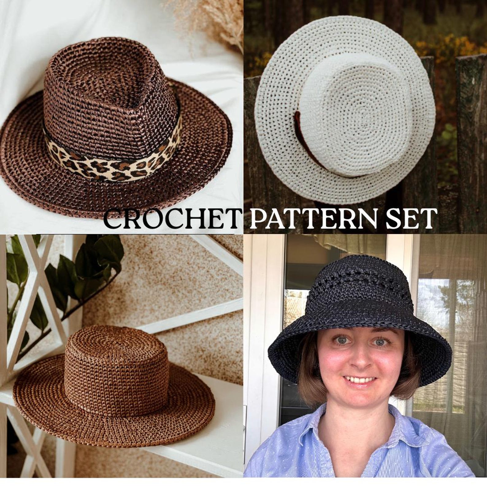 Crochet Raffia Panama & Bucket Hat Pattern, PDF Download, Summer Hat ...