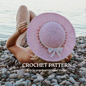 Crochet pdf sun hat pattern for women. PDF download crochet pattern. Crochet raffia straw sun hat pattern.