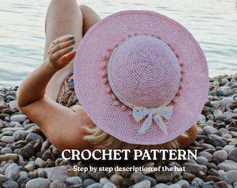 Modello per cappello da sole all'uncinetto: cappello di paglia di rafia, taglie da donna (download PDF)