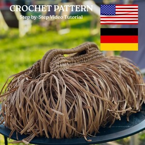 Häkelanleitung für eine Clutch mit Raffiafransen – Boho-Abendtasche (PDF-Tutorial), Sommertasche, anfängerfreundliches Video-Tutorial (PDF in Englisch und Deutsch)