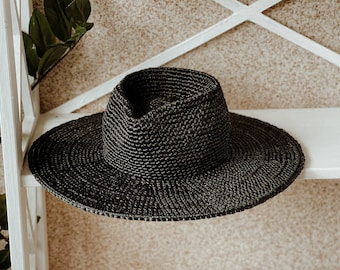 Black Raffia Fedora Hat: Crochet Summer Sun Hat