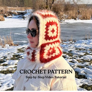 CROCHET PATTERN Easy qranny square hood crochet DIY. Instant Digital Download. Granny square crochet pattern video tutorial.