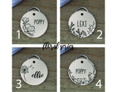 Round Dog tag, Laser-engraved Floral Pet ID tags, Identification for Cats and Dogs, Dandelion Pet Charm