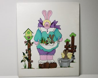 Hängetür Wand Kunst Aufhänger Plakette Dekor handgemalt handgemalt Holz Kranz Schild Weihnachtsschild Hase Pastell Frühling Garten Vogelhaus