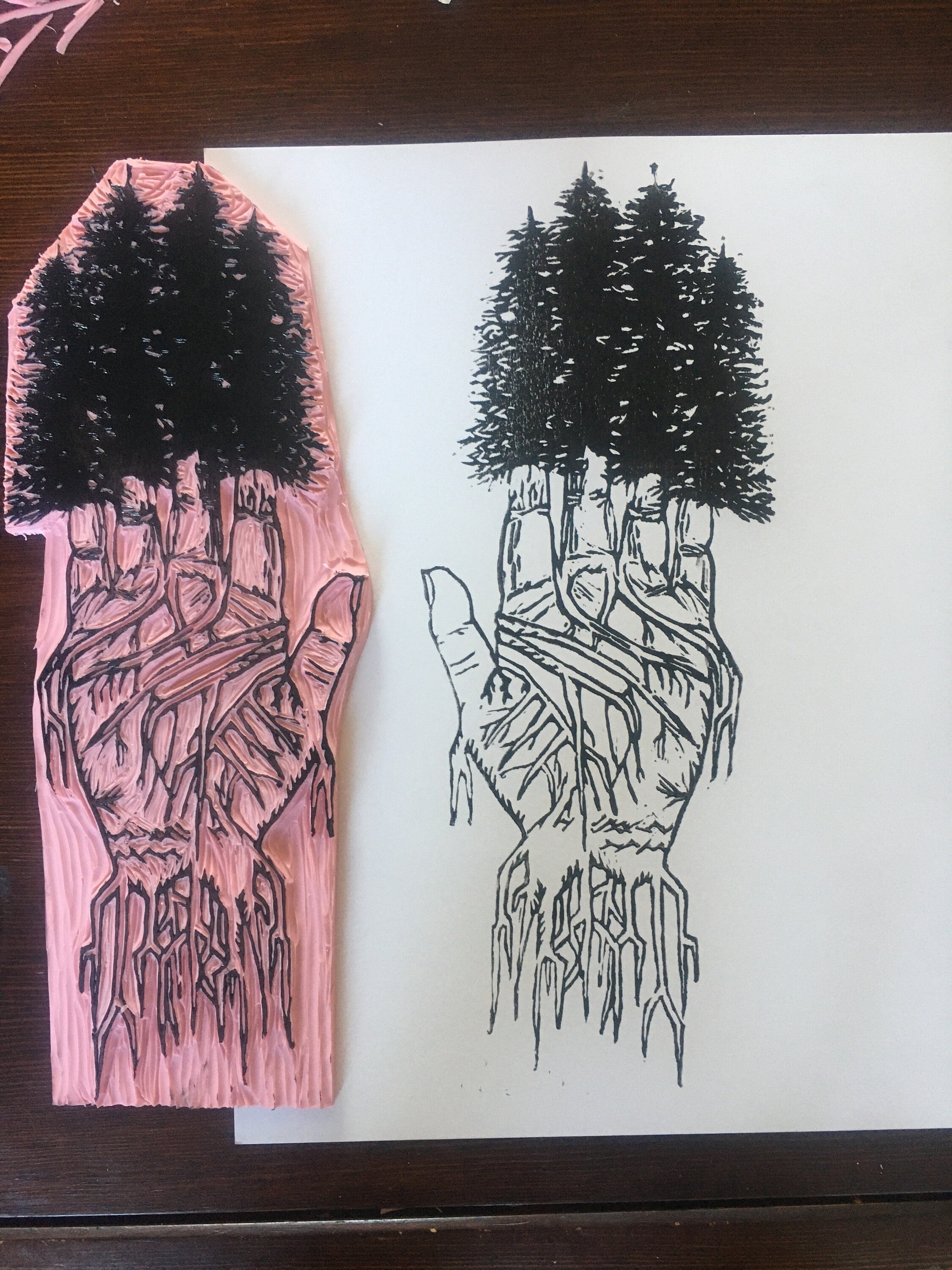 Human Nature - Tree Hand Print, Nature Themed Linocut Print Wall Art - Etsy