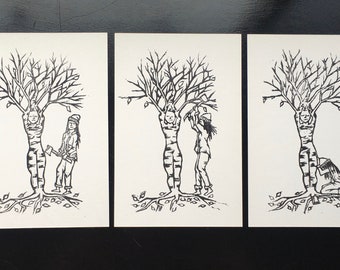 Birch Tree Woman Growth Series Linocut Print collection- Nature themed Wall Art, Self Love