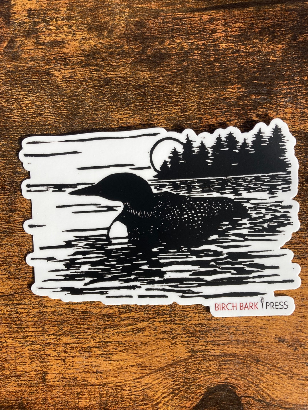 Common Loon STICKER, Loon With Setting Sun, Linocut Print - Etsy