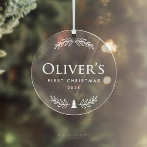 Clear Acrylic Christmas Ornament Personalised First Christmas Gift Baby Decor Engraved Xmas Glass Look Christmas Bauble Custom Ornament 36 image 1