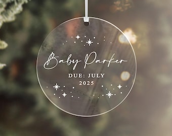 Baby Announcement Christmas Ornament Pregnancy Announcement Clear Acrylic Christmas Gift Baby Due Date Custom Engraved Xmas Bauble 32