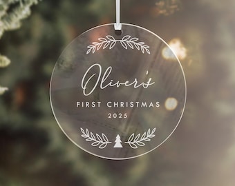 Clear Acrylic Christmas Ornament Personalised First Christmas Gift Baby Decor Engraved Xmas Glass Look Christmas Bauble Custom Ornament