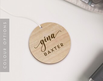 wooden name bag tags
