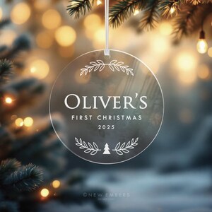 Clear Acrylic Christmas Ornament Personalised First Christmas Gift Baby Decor Engraved Xmas Glass Look Christmas Bauble Custom Ornament 36 image 2