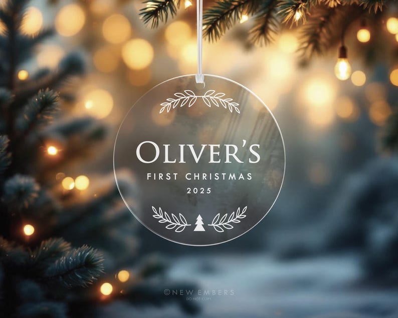 Clear Acrylic Christmas Ornament Personalised First Christmas Gift Baby Decor Engraved Xmas Glass Look Christmas Bauble Custom Ornament 36 image 2