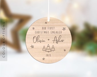 Our First Christmas Engaged Christmas Ornament Engagement Keepsake Custom Christmas Ornament Personalised Wooden Engraved Bauble Couple Gift