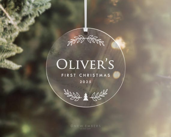 Clear Acrylic Christmas Ornament Personalised First Christmas Gift Baby Decor Engraved Xmas Glass Look Christmas Bauble Custom Ornament 36