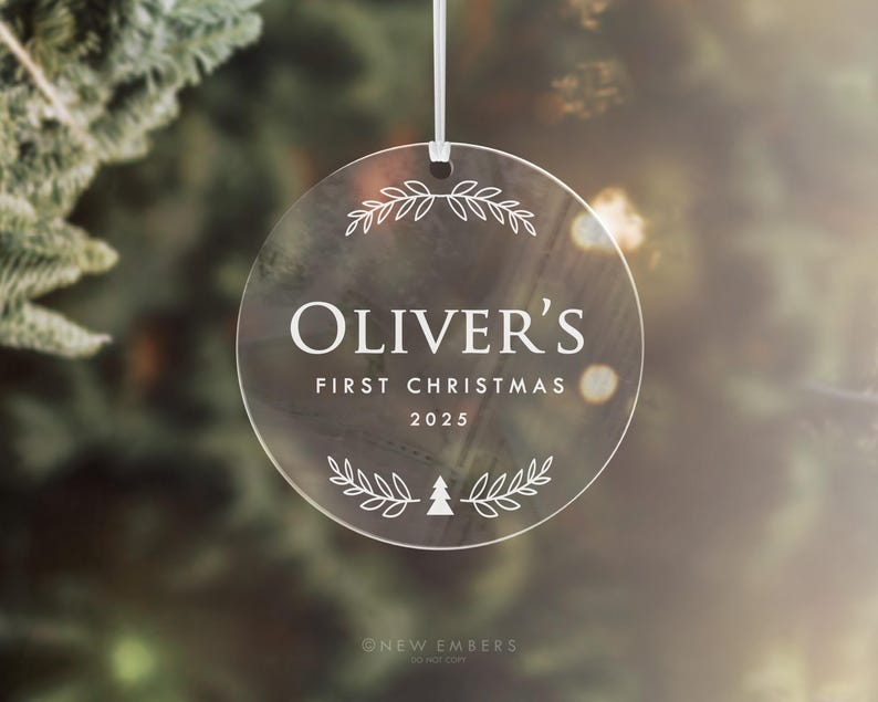 Clear Acrylic Christmas Ornament Personalised First Christmas Gift Baby Decor Engraved Xmas Glass Look Christmas Bauble Custom Ornament 36 image 1