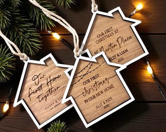 Personalised First Home Christmas Ornament House Shape Engraved Wood Keepsake Custom Names Year New Home Holiday Decoration Housewarming 89
