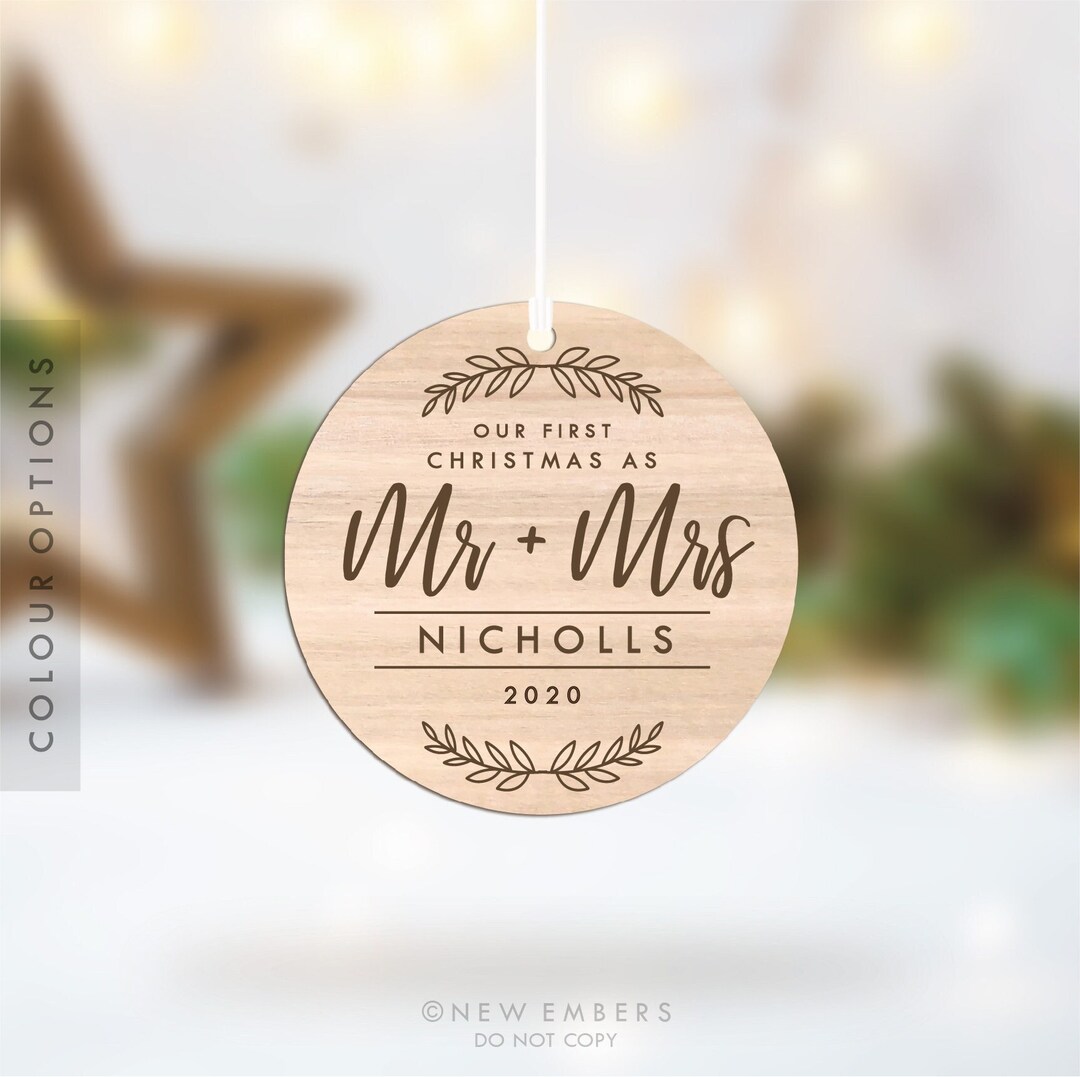 Our First Christmas Photo Ornament With Custom Wood Tag