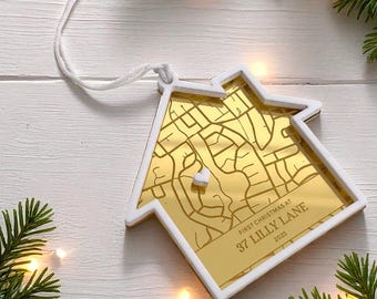 First Christmas New Home Map Ornament Personalised Address Custom House Ornament Mirror Acrylic Frosted Christmas Housewarming Gift 90