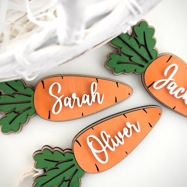 Easter Basket Carrot Name Tag Custom Easter Tag For Kids Personalised Easter basket Tag Rustic Hand Painted